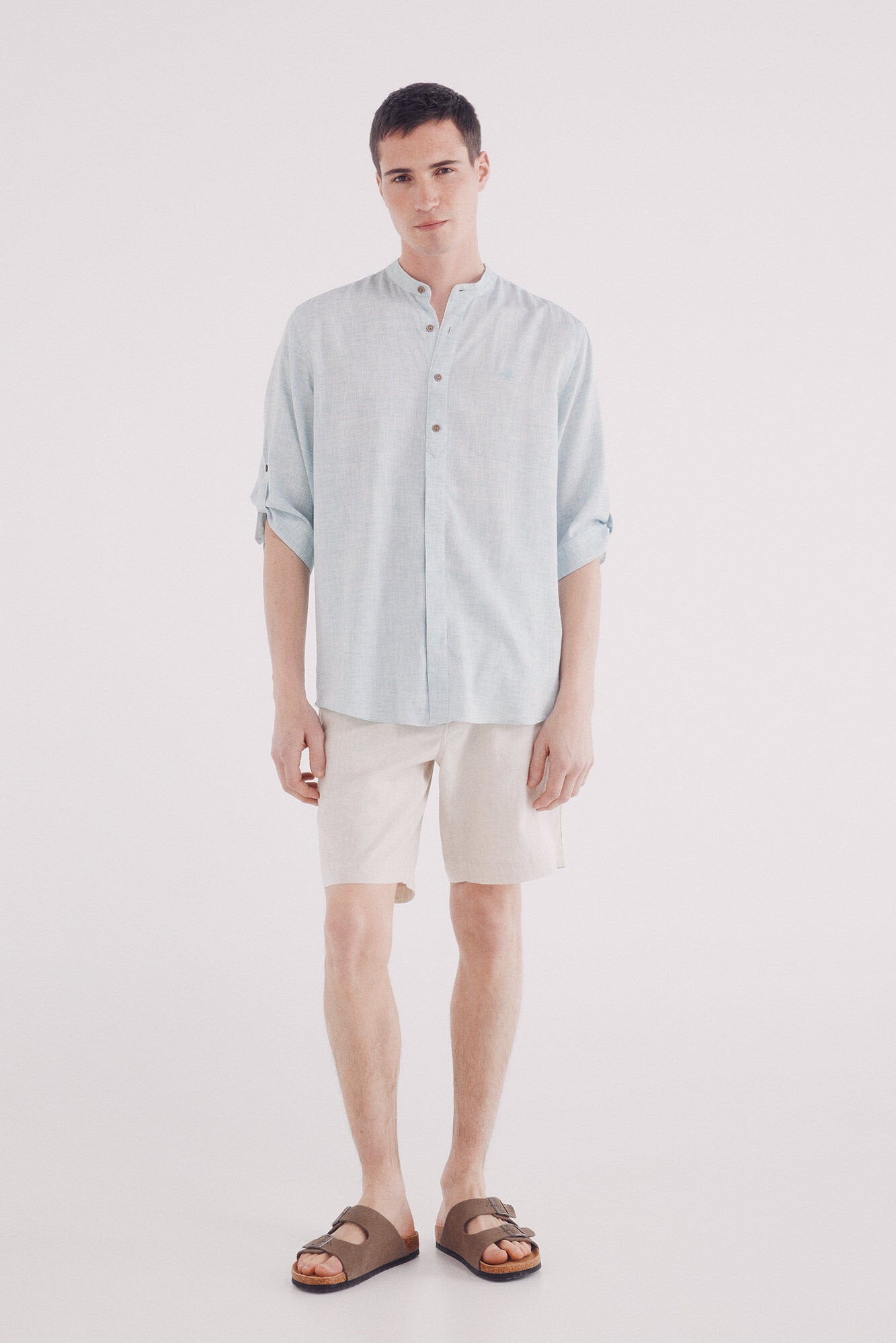 Springfield_3/4 Linen Viscose Mao Shirt_0999064_27_04