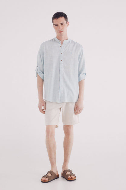 Springfield_3/4 Linen Viscose Mao Shirt_0999064_27_04