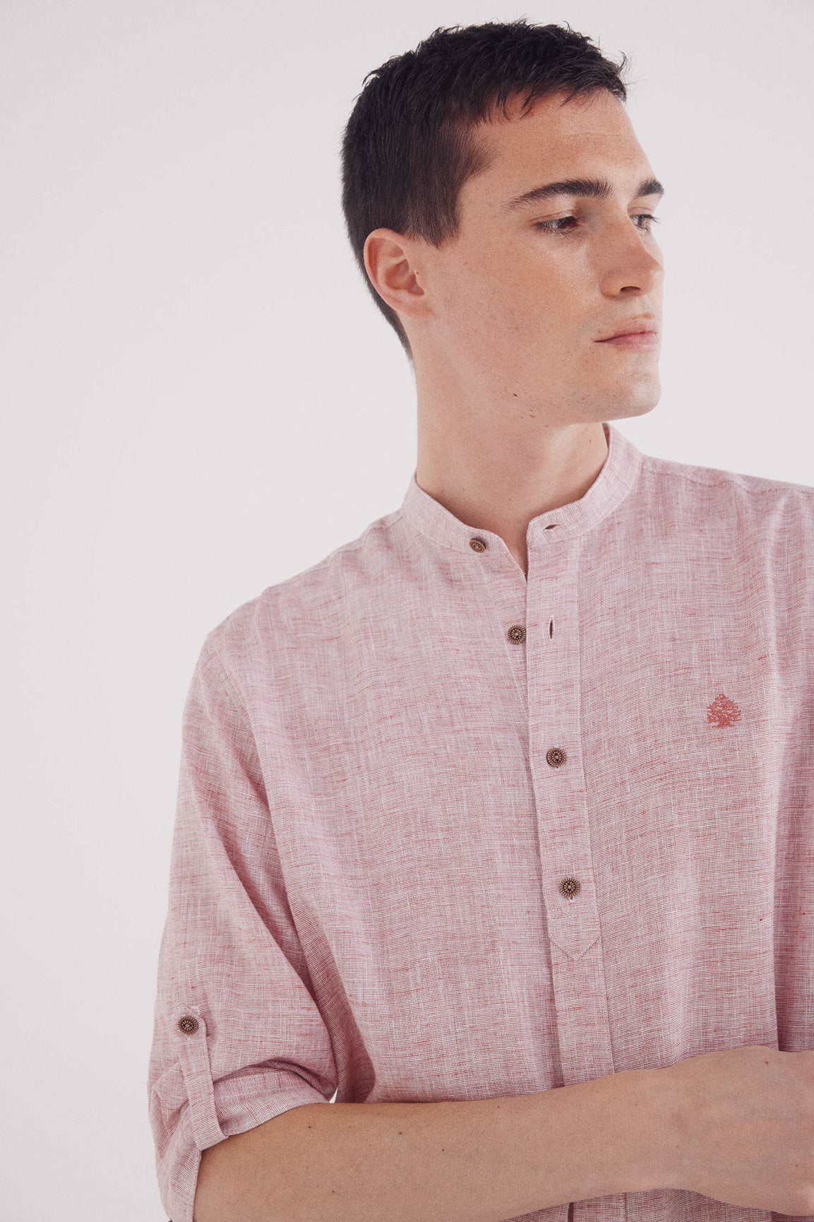 Springfield_3/4 Linen Viscose Mao Shirt_0999064_62_02
