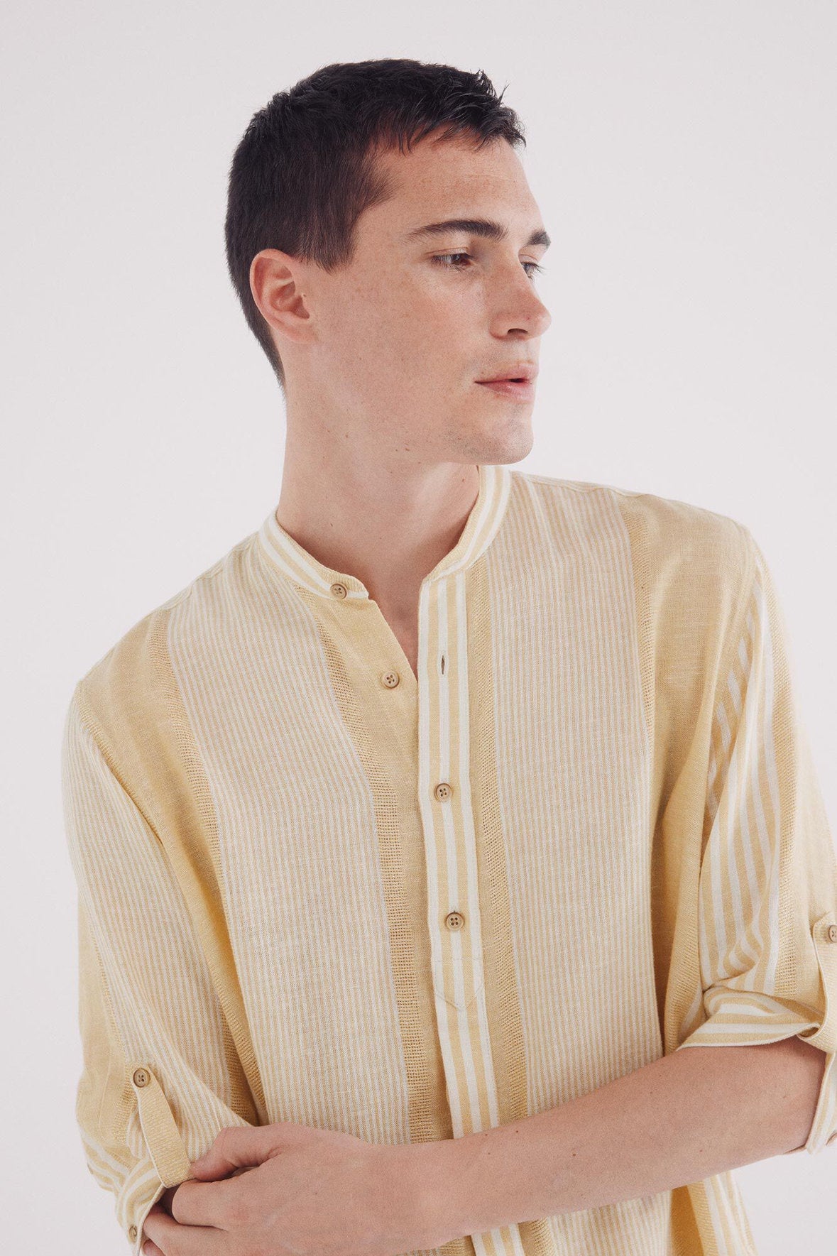 Springfield_Mao Shirt 3/4 Linen Viscose Striped_0999065_05_02
