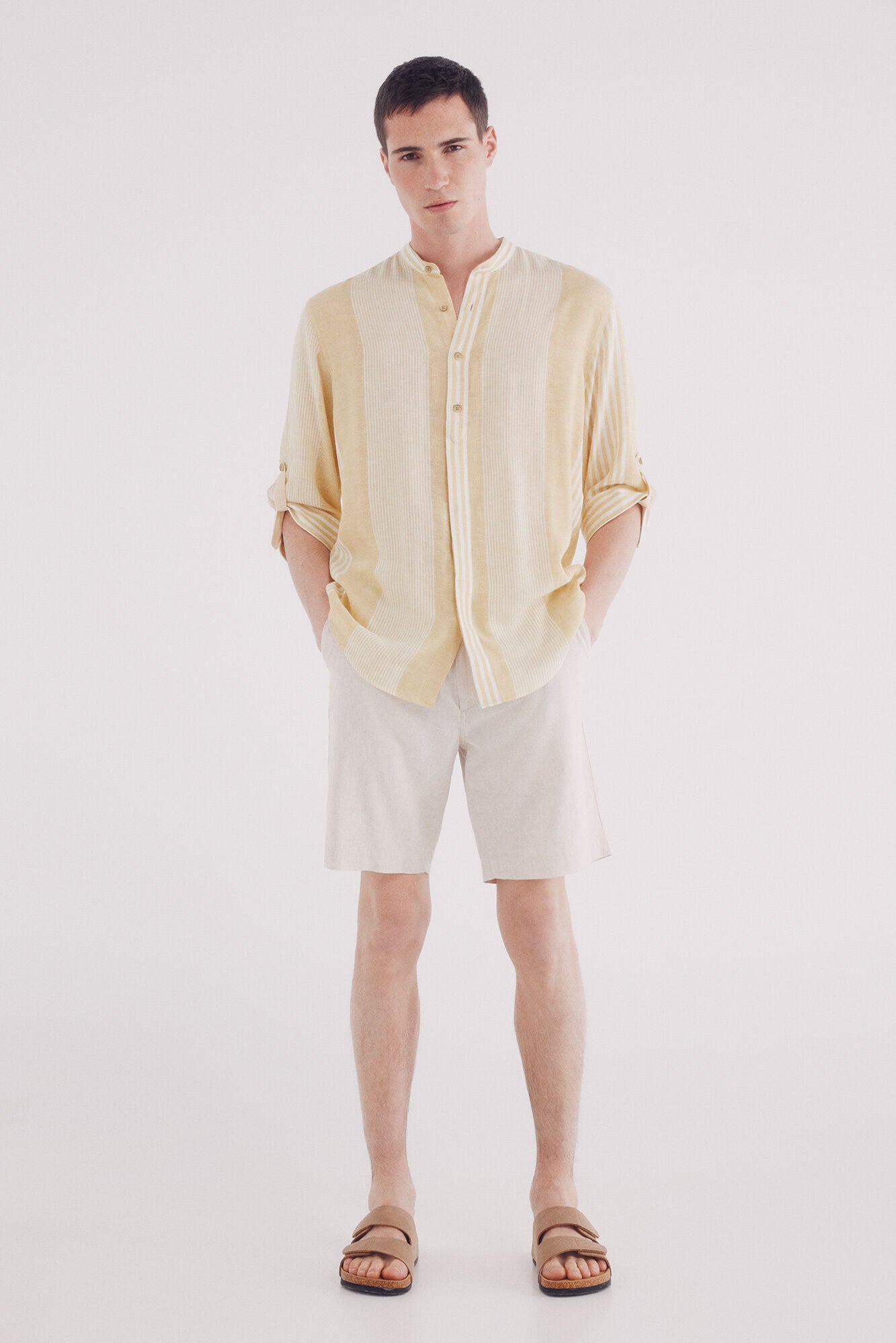 Springfield_Mao Shirt 3/4 Linen Viscose Striped_0999065_05_03