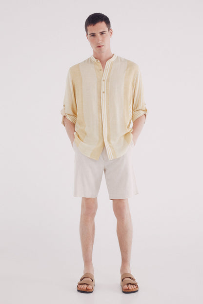 Springfield_Mao Shirt 3/4 Linen Viscose Striped_0999065_05_03