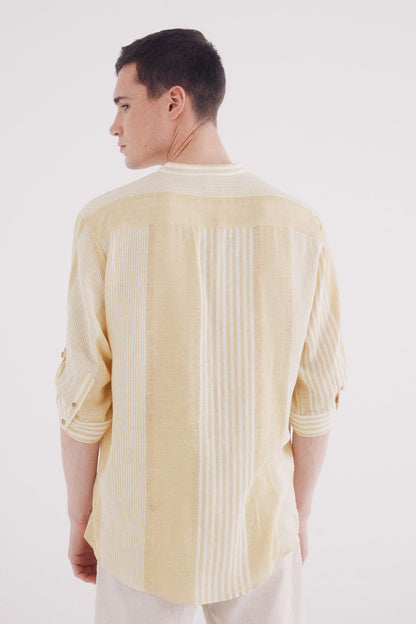 Springfield_Mao Shirt 3/4 Linen Viscose Striped_0999065_05_04