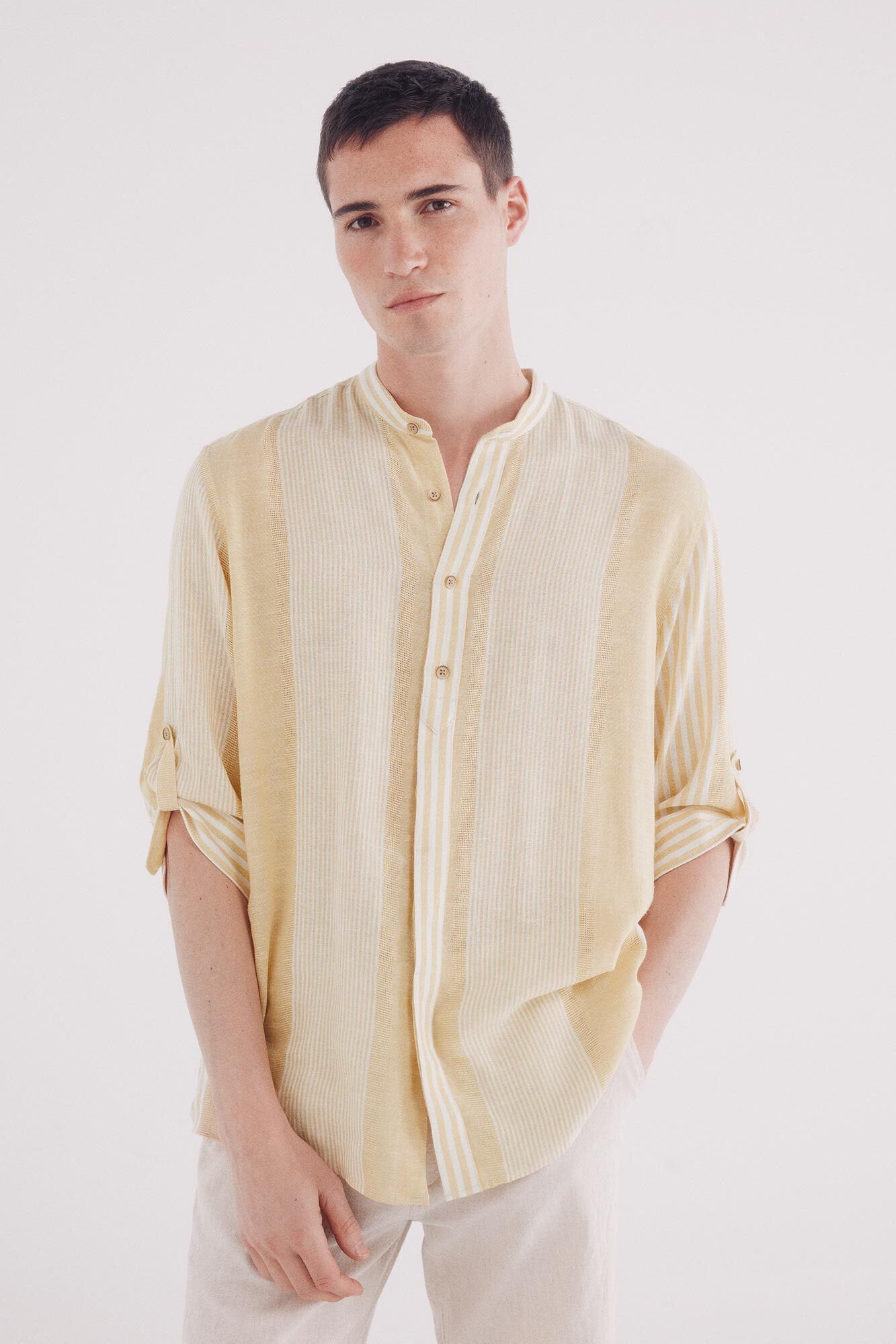 Springfield_Mao Shirt 3/4 Linen Viscose Striped_0999065_05_05