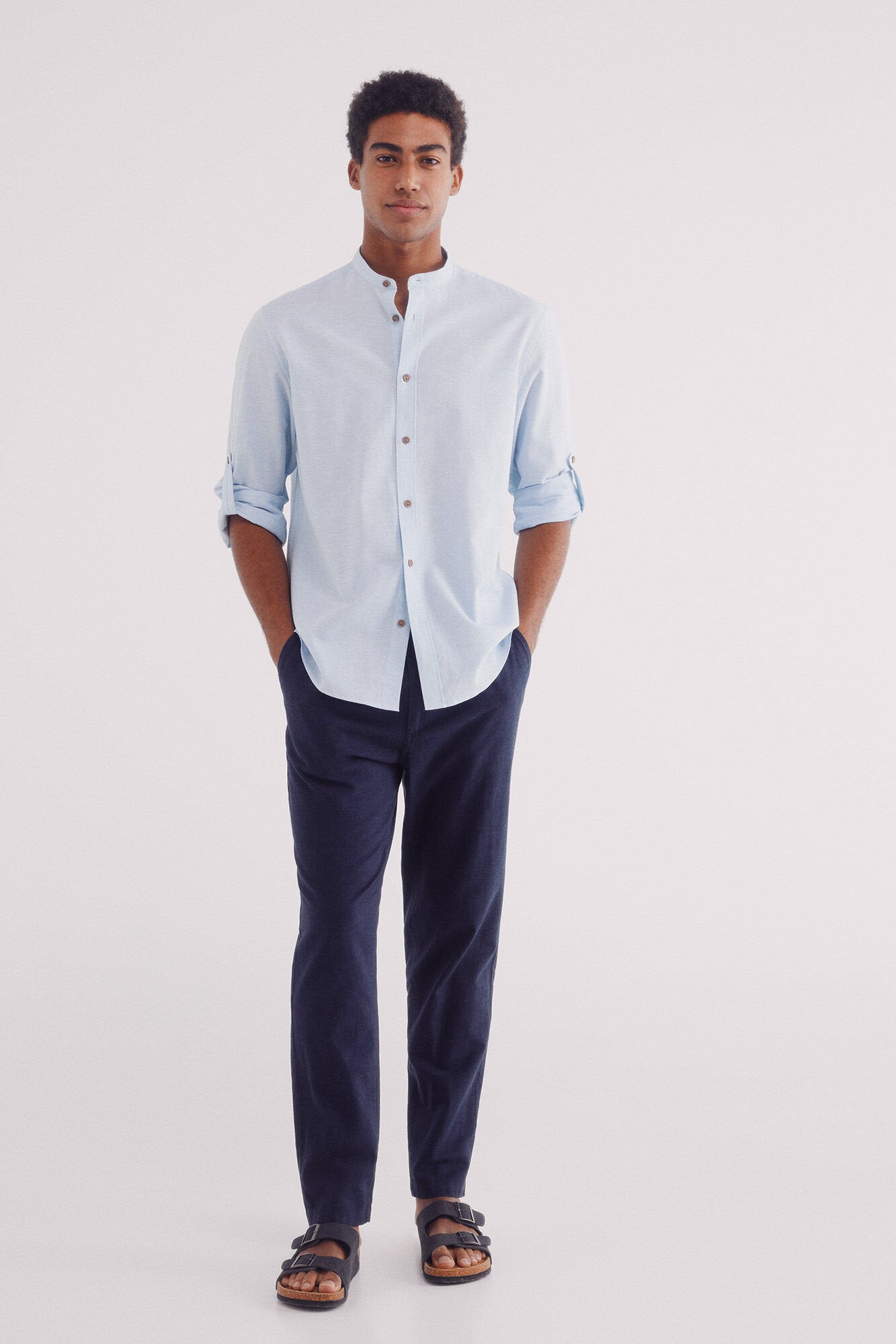 Springfield_Linen Shirt with Mandarin Collar_0999066_19_05