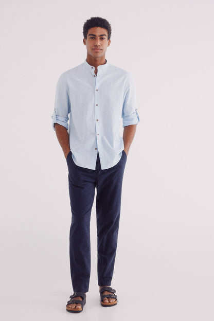Springfield_Linen Shirt with Mandarin Collar_0999066_19_05