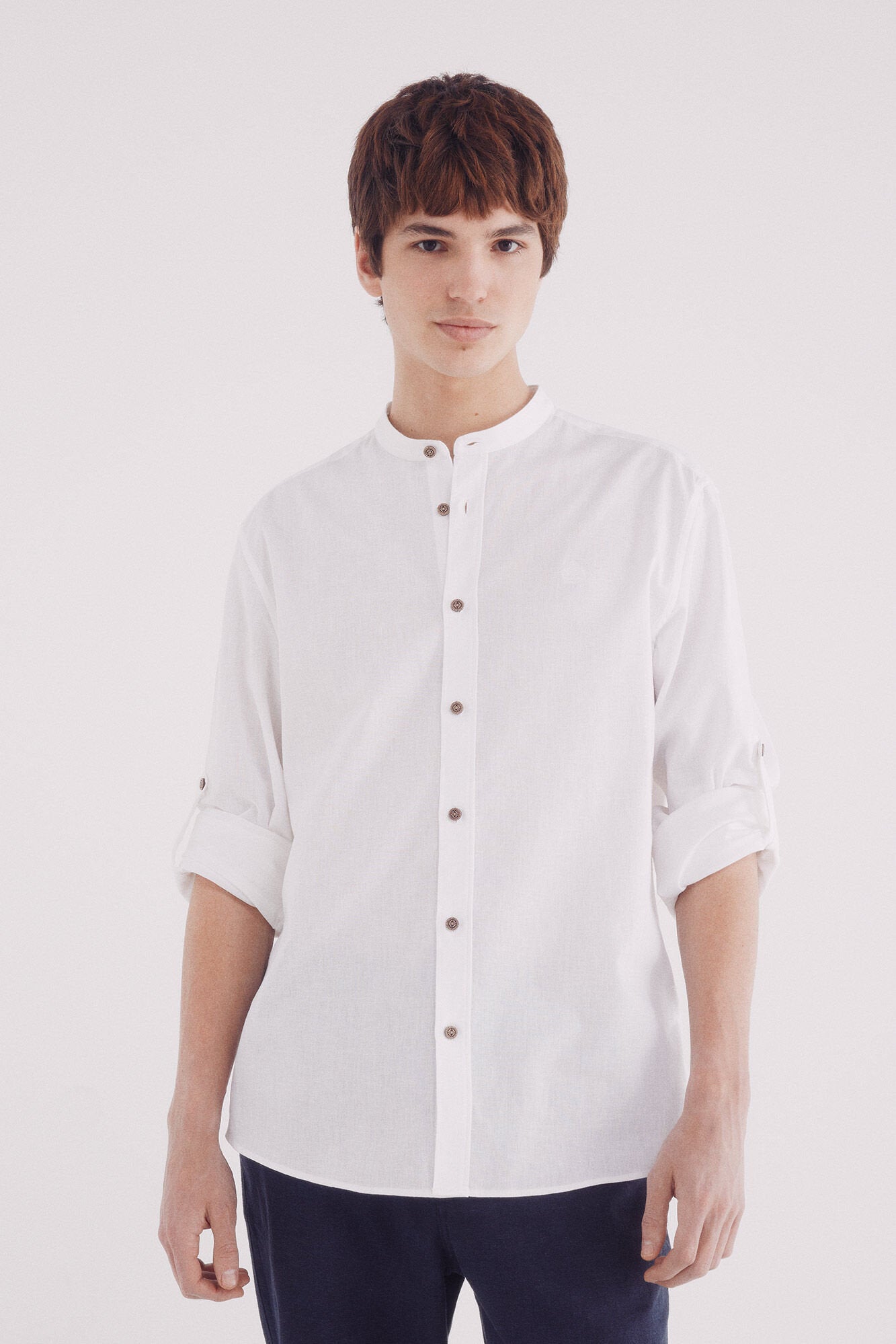 Springfield_Linen Shirt with Mandarin Collar_0999066_99_01