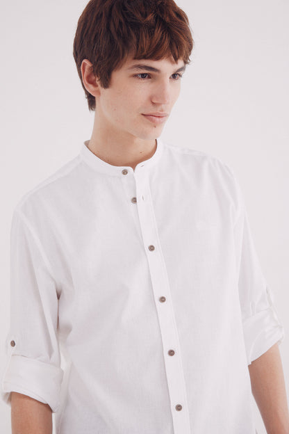 Springfield_Linen Shirt with Mandarin Collar_0999066_99_02