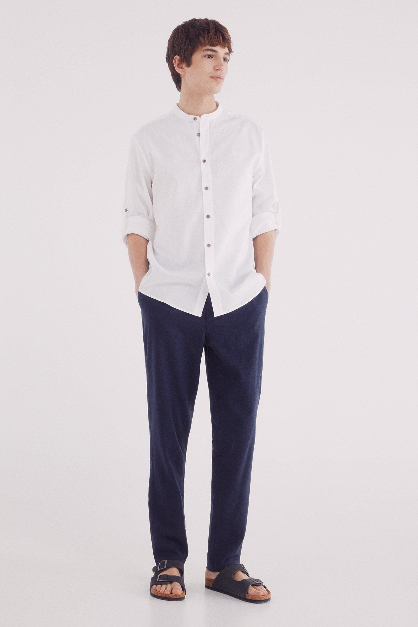 Springfield_Linen Shirt with Mandarin Collar_0999066_99_03