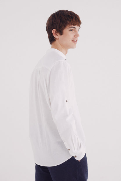 Springfield_Linen Shirt with Mandarin Collar_0999066_99_04