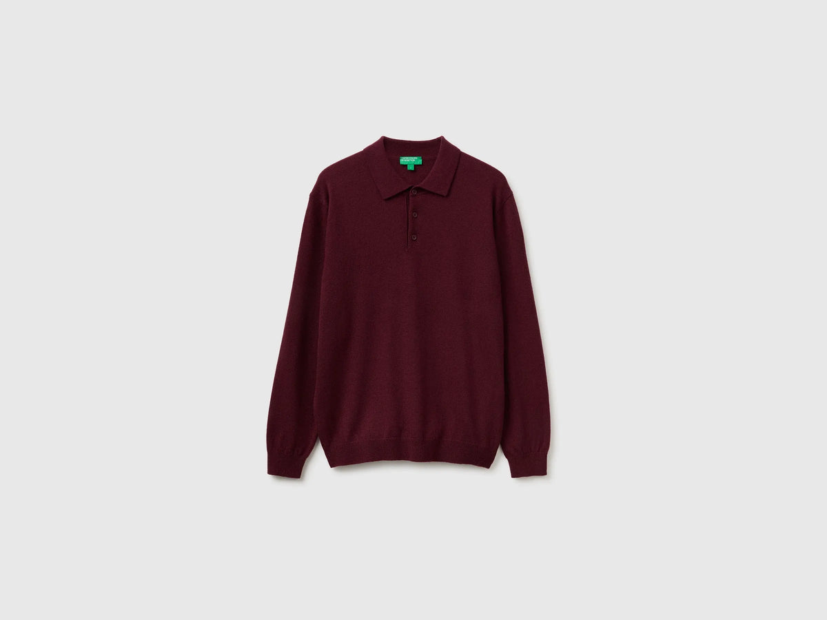 Benetton Burgundy Men Burgundy Polo Shirt in Pure Merino Wool SKU: 1002U301Y_09Q Image 01