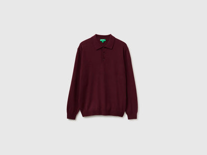 Benetton Burgundy Men Burgundy Polo Shirt in Pure Merino Wool SKU: 1002U301Y_09Q Image 01