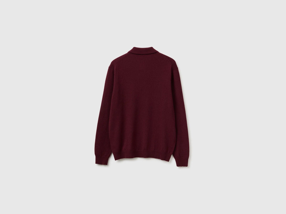 Benetton Burgundy Men Burgundy Polo Shirt in Pure Merino Wool SKU: 1002U301Y_09Q Image 02
