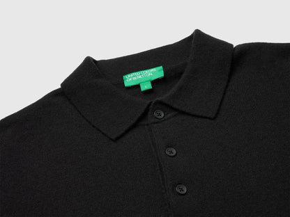 Benetton Black Men Black Polo Shirt in Pure Merino Wool SKU: 1002U301Y_100 Image 03