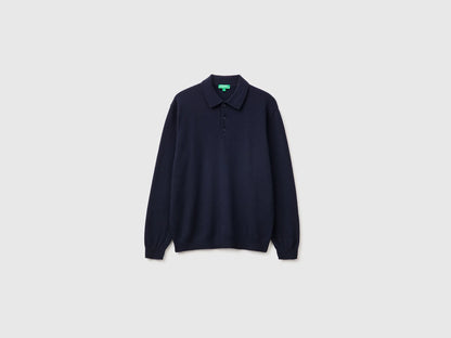 Benetton Dark Blue Men Midnight Blue Polo Shirt in Pure Merino Wool SKU: 1002U301Y_3C1 Image 01