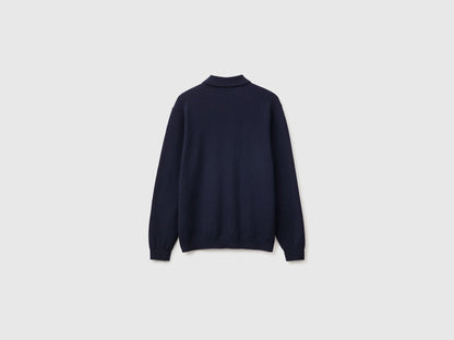 Benetton Dark Blue Men Midnight Blue Polo Shirt in Pure Merino Wool SKU: 1002U301Y_3C1 Image 02