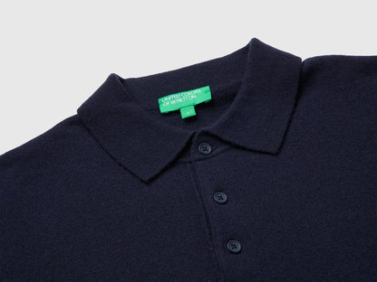 Benetton Dark Blue Men Midnight Blue Polo Shirt in Pure Merino Wool SKU: 1002U301Y_3C1 Image 03