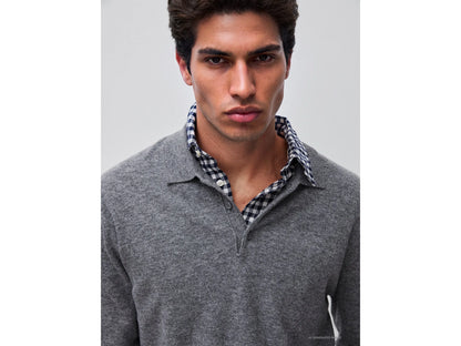 Benetton Dark Gray Men Grey Melange Polo Shirt in Pure Merino Wool SKU: 1002U301Y_507 Image 04