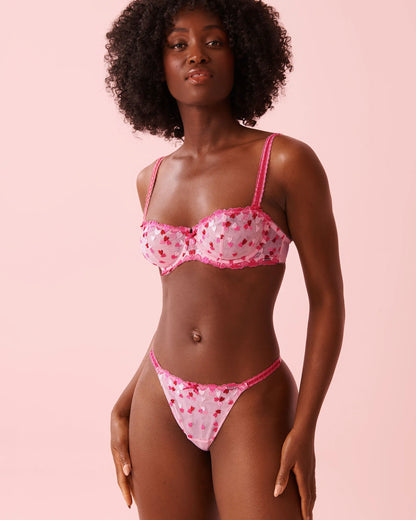 La Vie en Rose Multi Pink Heart Embroidery Women Unlined Balconette Bra in Different Cup Sizes SKU: 10100207_P60444 Image 08