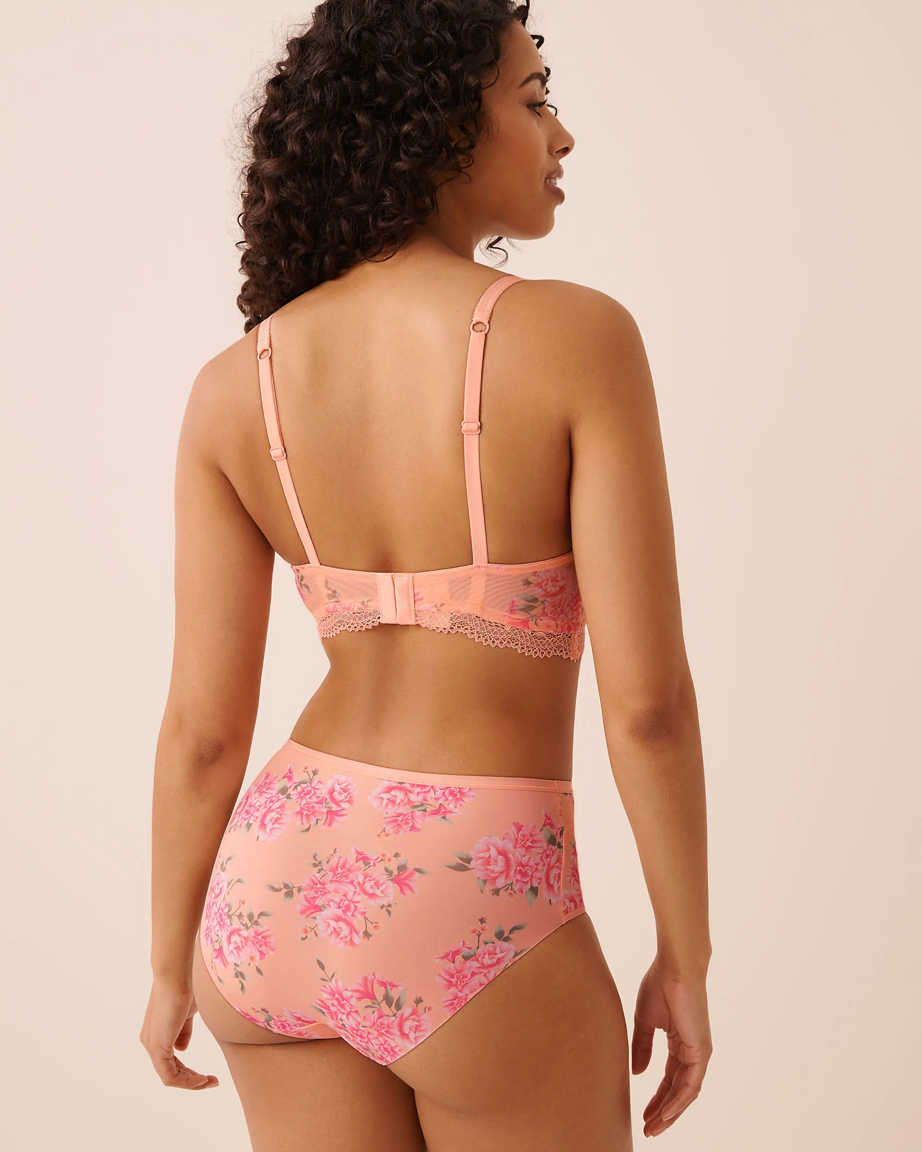 La Vie en Rose Peach &amp; Pink Floral Women Unlined Demi Bra SKU: 10100218_P60486 Image 05