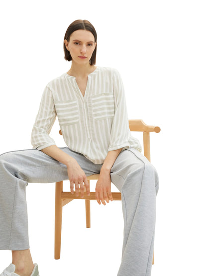 Tom Tailor Green Offwhite Stripe Women Striped Blouse SKU: 1016190_34820 Image 01