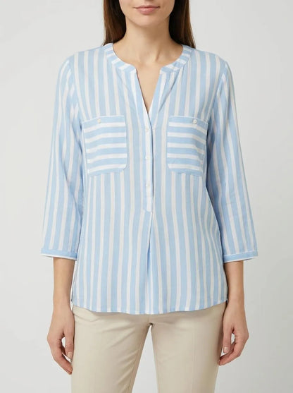 Tom Tailor Offwhite Blue Vertical Stripe Women Striped Blouse SKU: 1016190_35221 Image 00