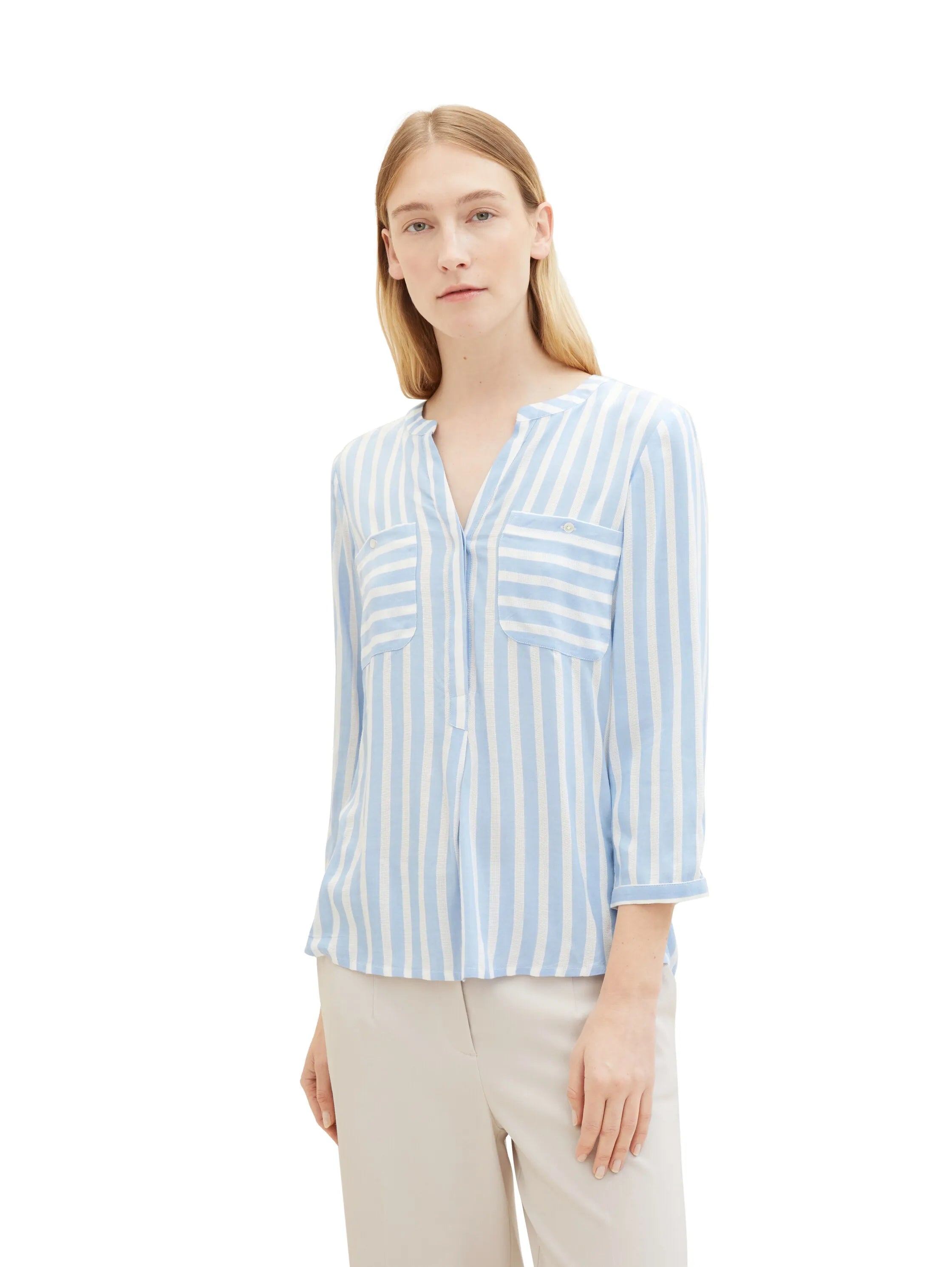 Tom Tailor Offwhite Blue Vertical Stripe Women Striped Blouse SKU: 1016190_35221 Image 01