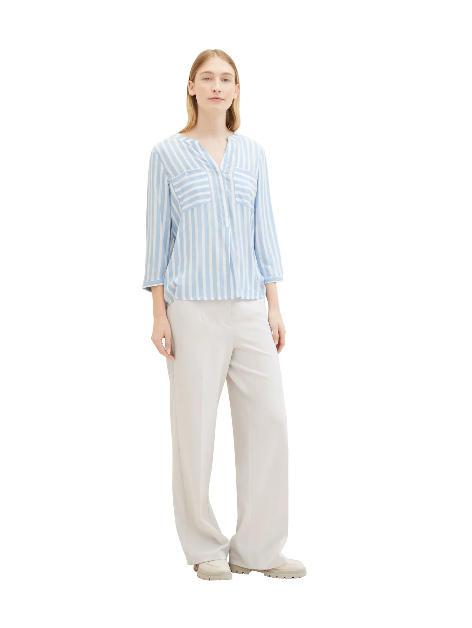 Tom Tailor Offwhite Blue Vertical Stripe Women Striped Blouse SKU: 1016190_35221 Image 03
