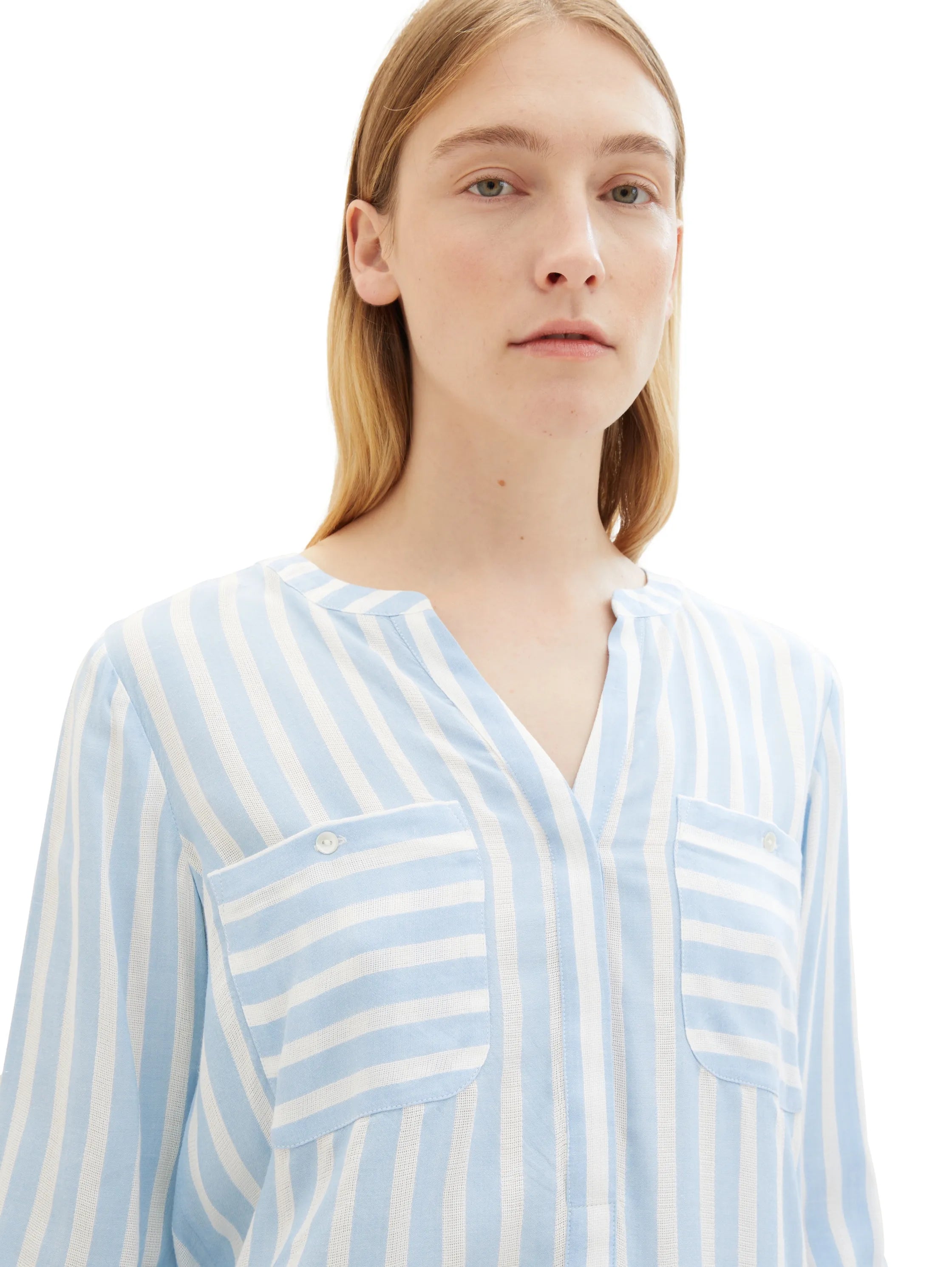Tom Tailor Offwhite Blue Vertical Stripe Women Striped Blouse SKU: 1016190_35221 Image 05