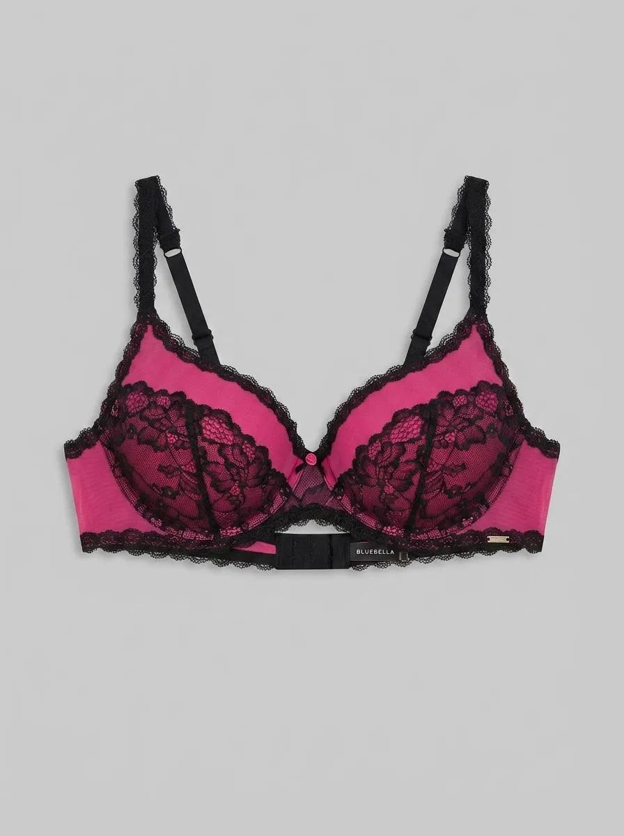 La Vie en Rose_Pink_Lightly Lined Lace and Mesh Bra in Different Cup Sizes_10200562_60228_00