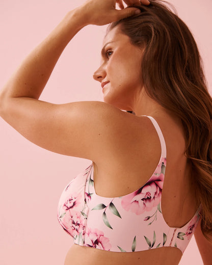 La Vie en Rose Pink Flowers Women Lightly Lined Wireless Sleek Back Bra in Different Cup Sizes SKU: 10200568_P60446 Image 03