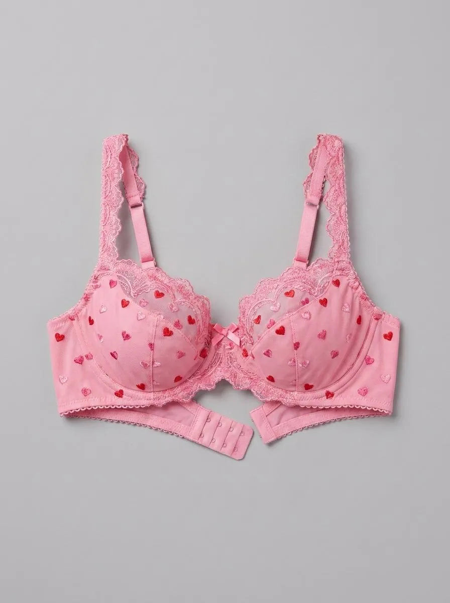 La Vie en Rose_Multi Pink Heart Embroidery_Lightly Lined Flexible Demi Bra in Different Cup Sizes_10200569_P60444_00