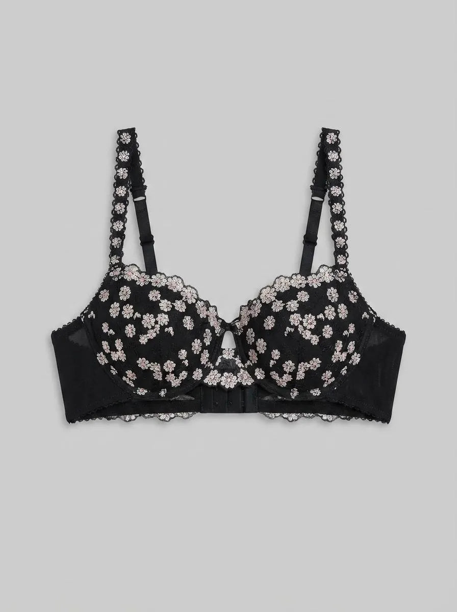 La Vie en Rose_B/W Floral Embroidery_Lightly Lined Flexible Demi Bra in Different Cup Sizes_10200570_P00492_00