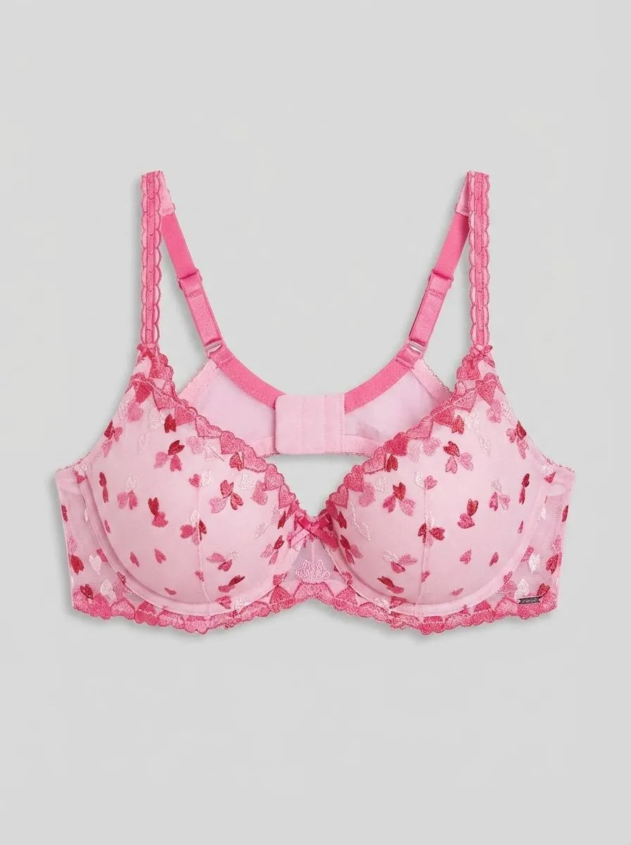 La Vie en Rose_Multi Pink Heart Embroidery_Lightly Lined Embroidered Mesh Bra in Different Cup Sizes_10200571_P60444_00