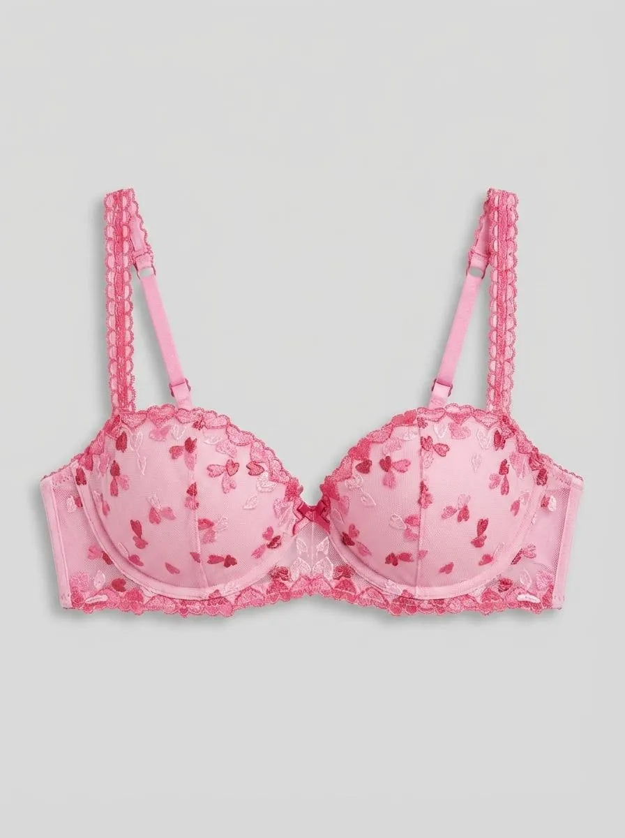 La Vie en Rose_Multi Pink Heart Embroidery_Push-up Strapless Demi Bra in Different Cup Sizes_10300230_P60444_00