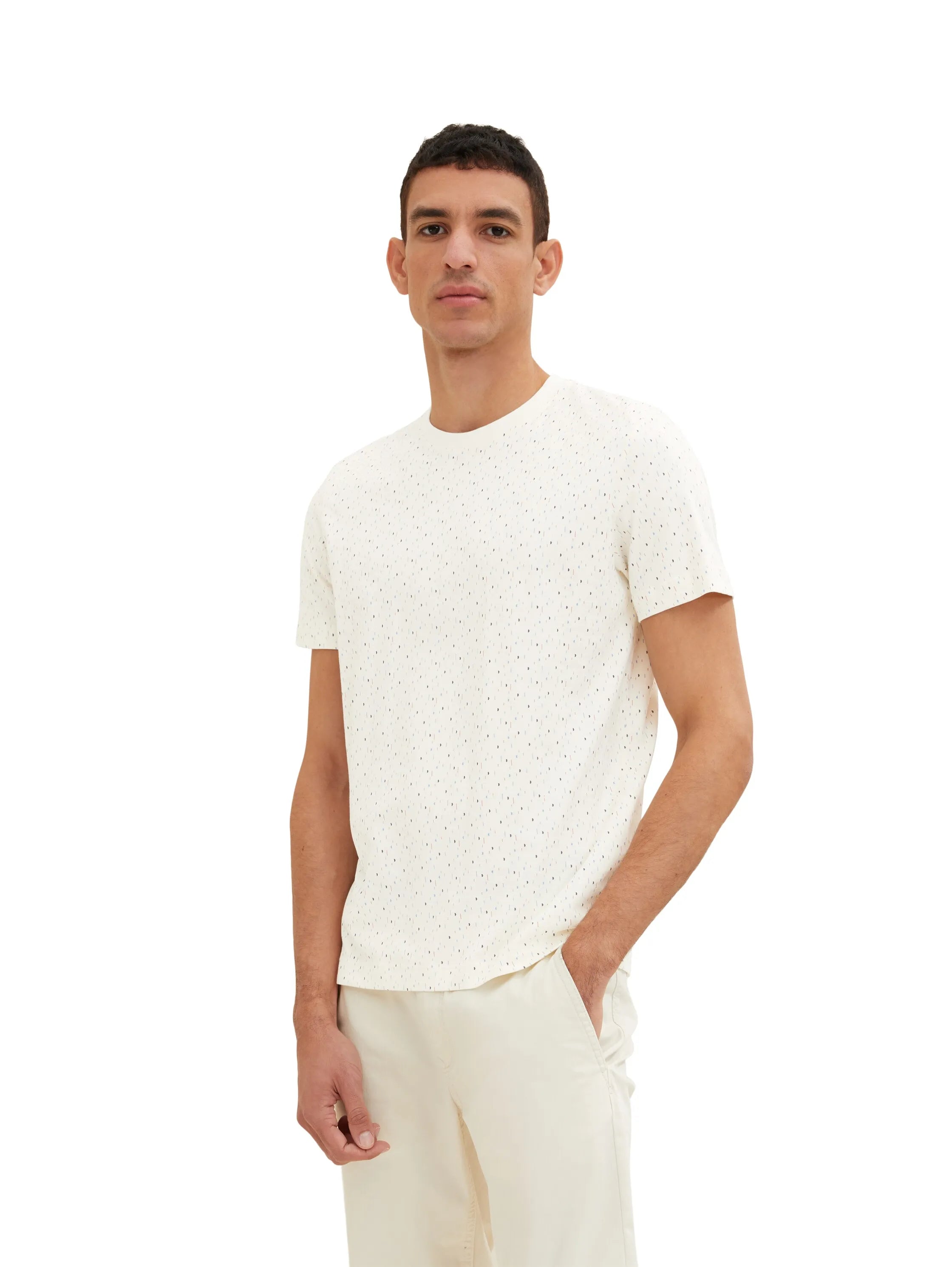 Tom Tailor Off White Multicolor Design Men T-Shirt with an All-Over Print SKU: 1034878_31266 Image 01