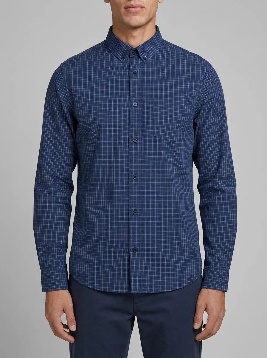 Tom Tailor Navy Blue Check Men Shirt in a Checked Pattern SKU: 1034882_31166 Image 00