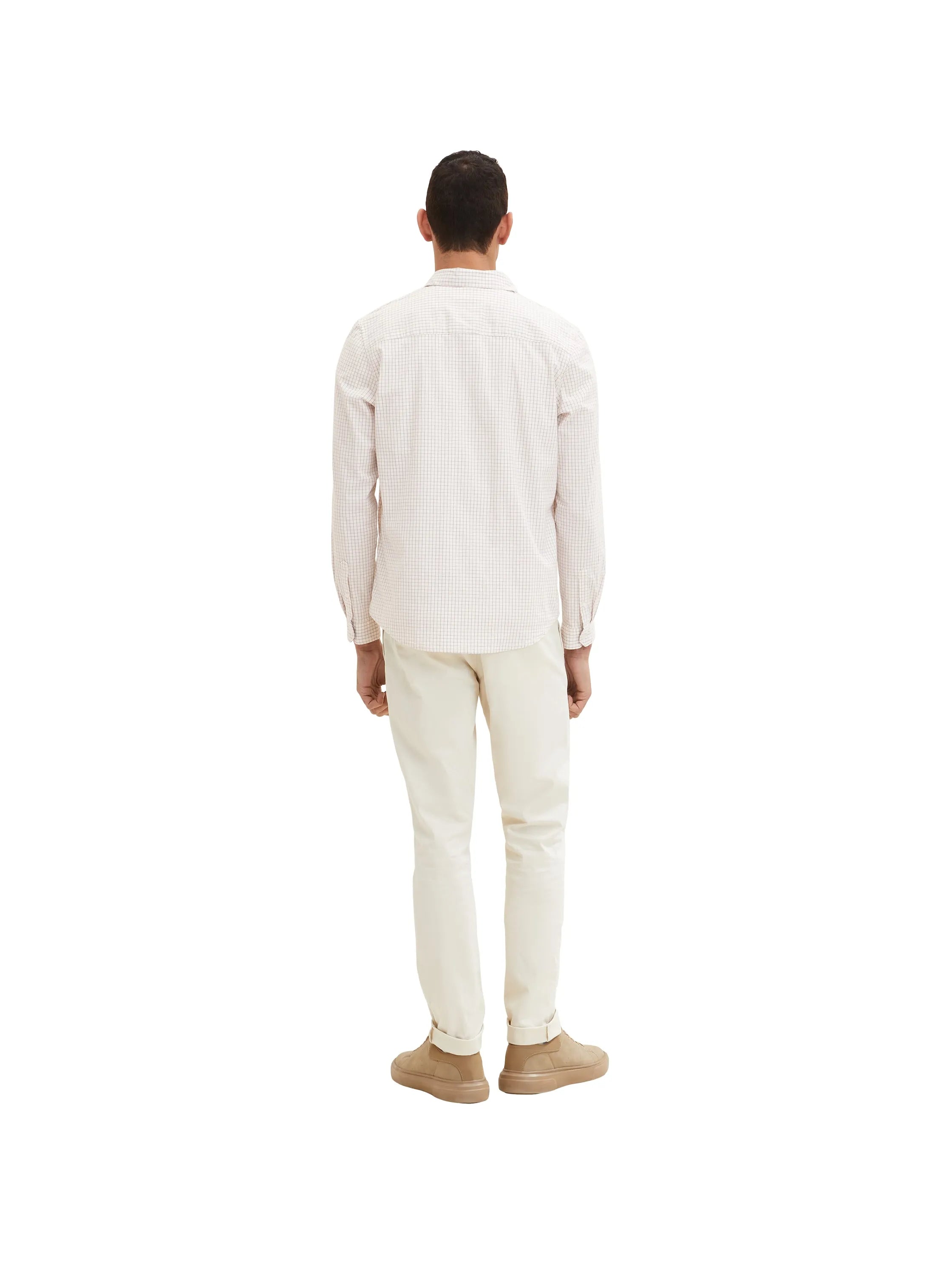 Tom Tailor Off White Peach Orange Check Men Shirt in a Checked Pattern SKU: 1034882_31168 Image 03