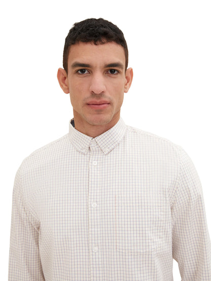 Tom Tailor Off White Peach Orange Check Men Shirt in a Checked Pattern SKU: 1034882_31168 Image 04
