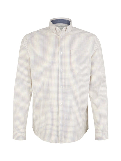 Tom Tailor Off White Peach Orange Check Men Shirt in a Checked Pattern SKU: 1034882_31168 Image 07