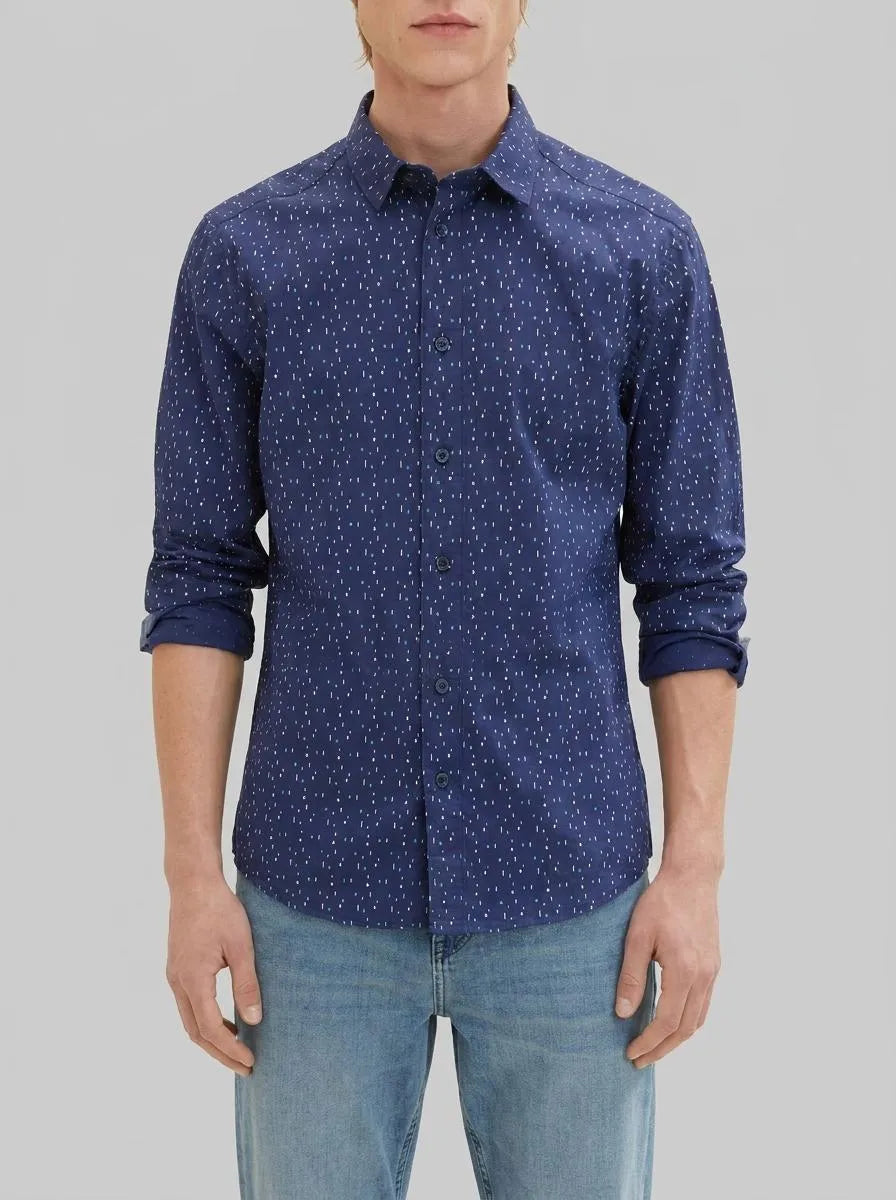 Tom Tailor Dark Blue Multicolor Design Men Shirt with an All-Over Print SKU: 1034883_31265 Image 00