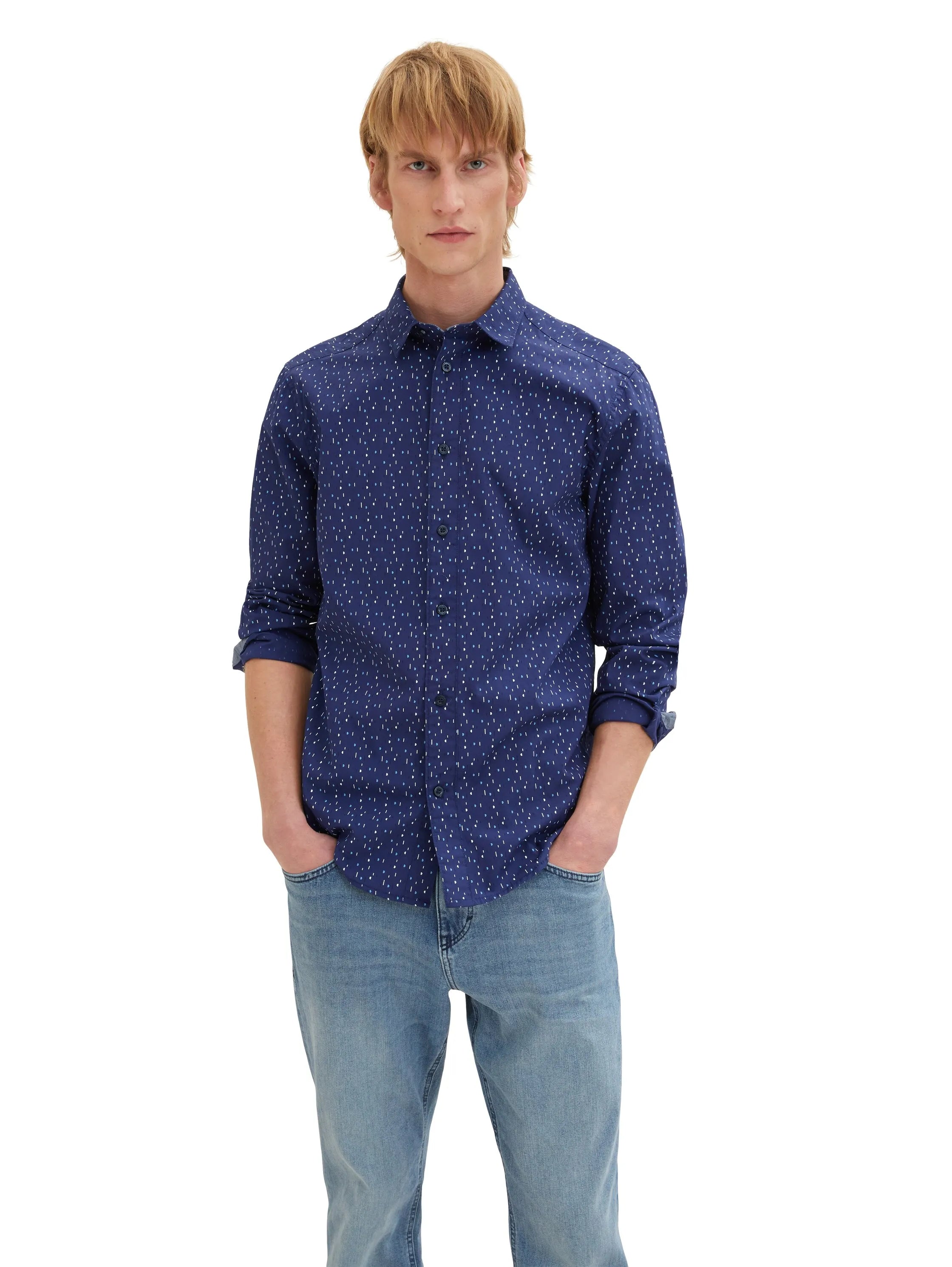 Tom Tailor Dark Blue Multicolor Design Men Shirt with an All-Over Print SKU: 1034883_31265 Image 01