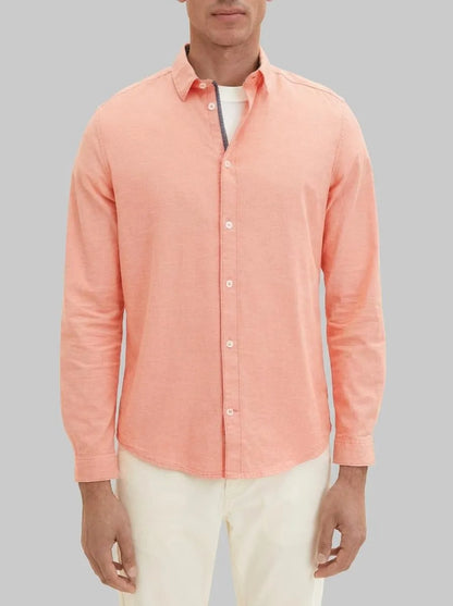 Tom Tailor Peach Orange Chambray Men Basic Shirt SKU: 1034884_31196 Image 00