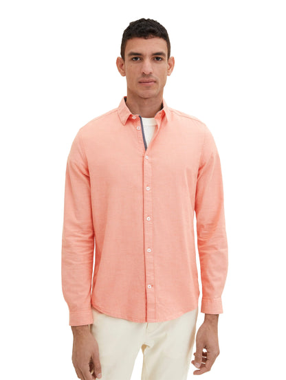 Tom Tailor Peach Orange Chambray Men Basic Shirt SKU: 1034884_31196 Image 05