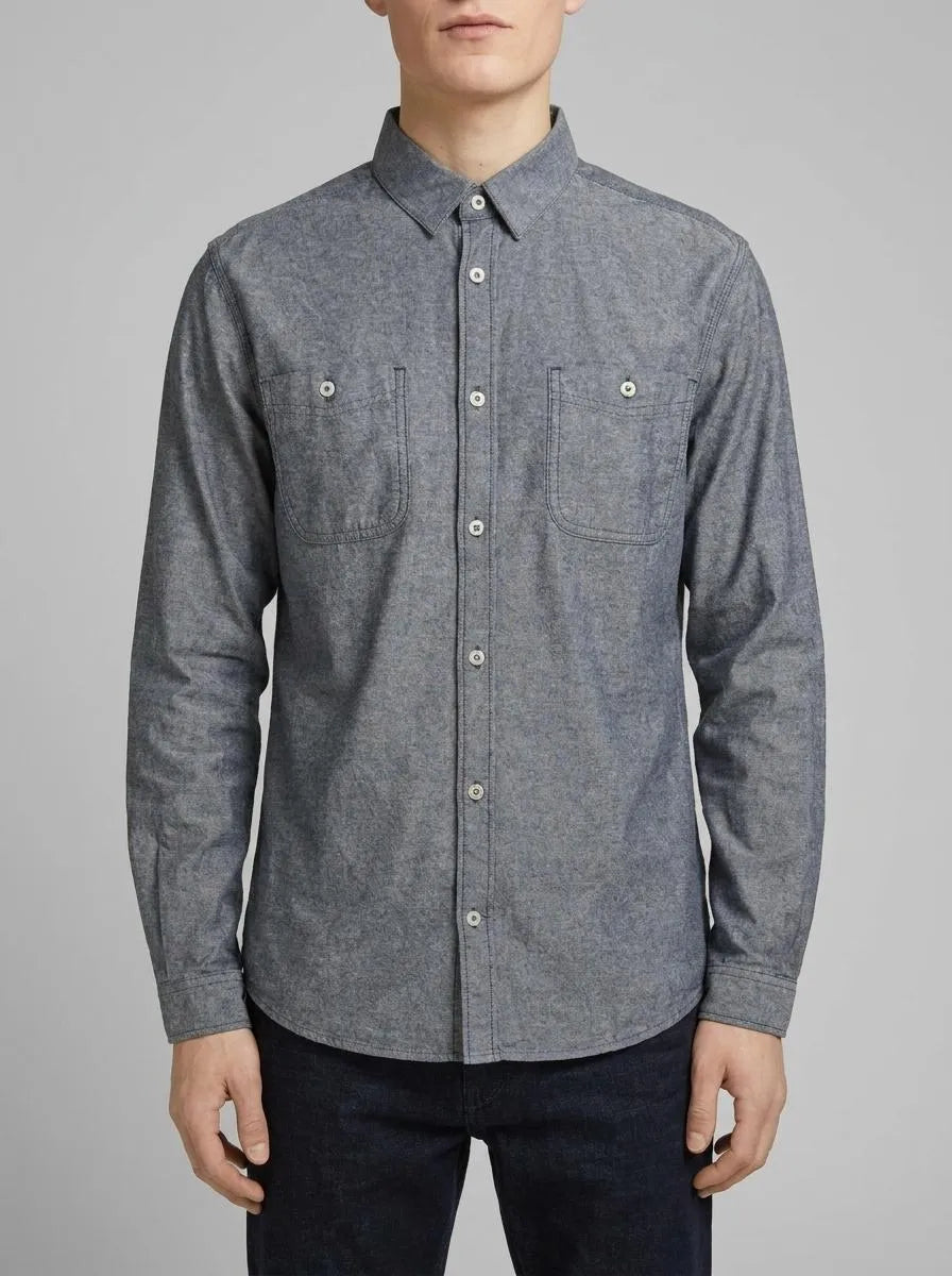 Tom Tailor Navy Chambray Men Shirt with Patch Chest Pockets SKU: 1034886_28941 Image 00