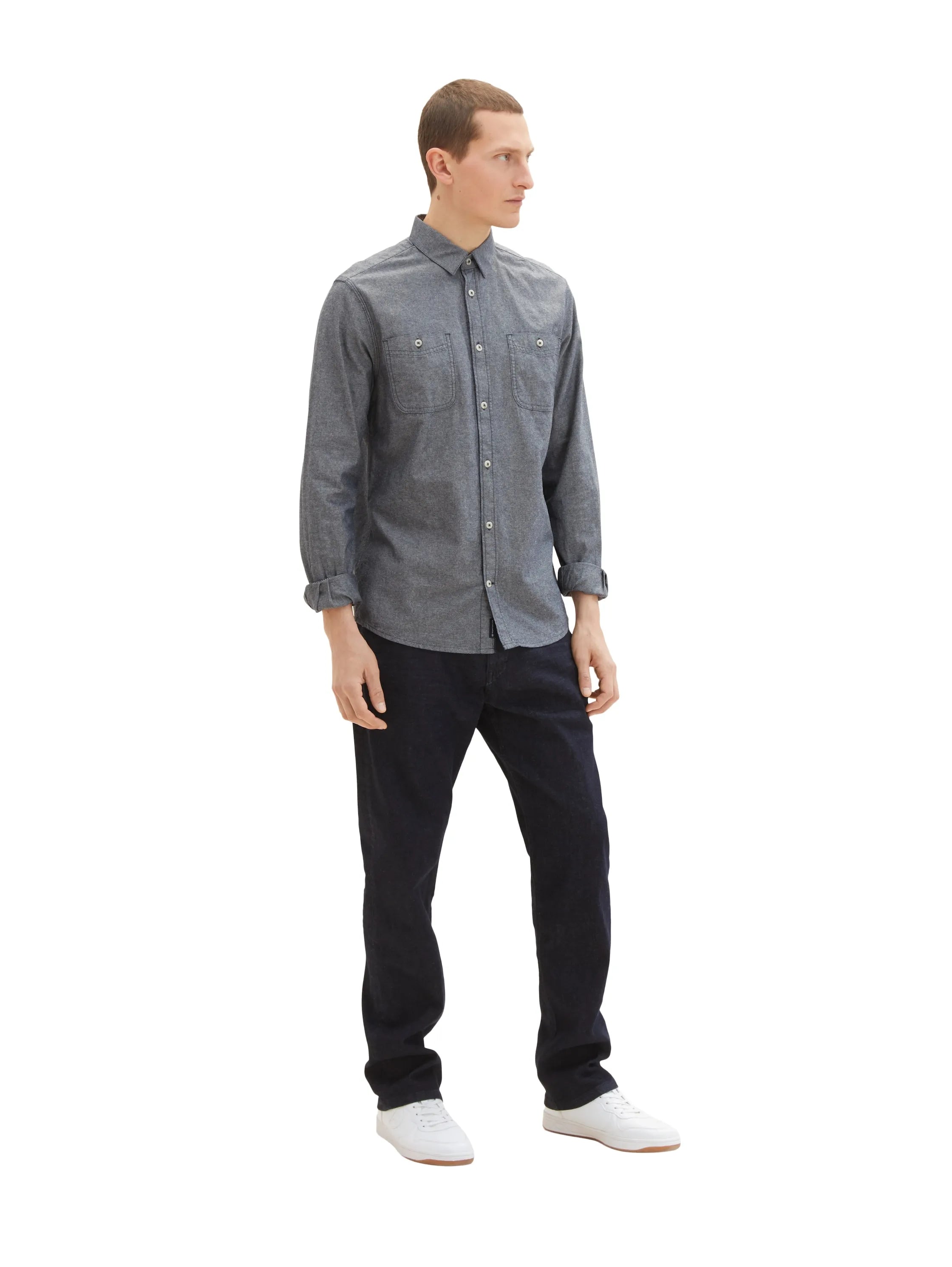 Tom Tailor Navy Chambray Men Shirt with Patch Chest Pockets SKU: 1034886_28941 Image 02