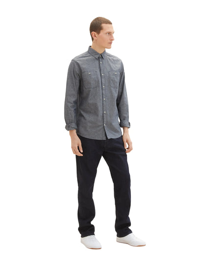 Tom Tailor Navy Chambray Men Shirt with Patch Chest Pockets SKU: 1034886_28941 Image 02