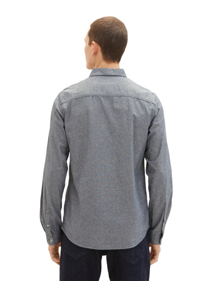 Tom Tailor Navy Chambray Men Shirt with Patch Chest Pockets SKU: 1034886_28941 Image 03