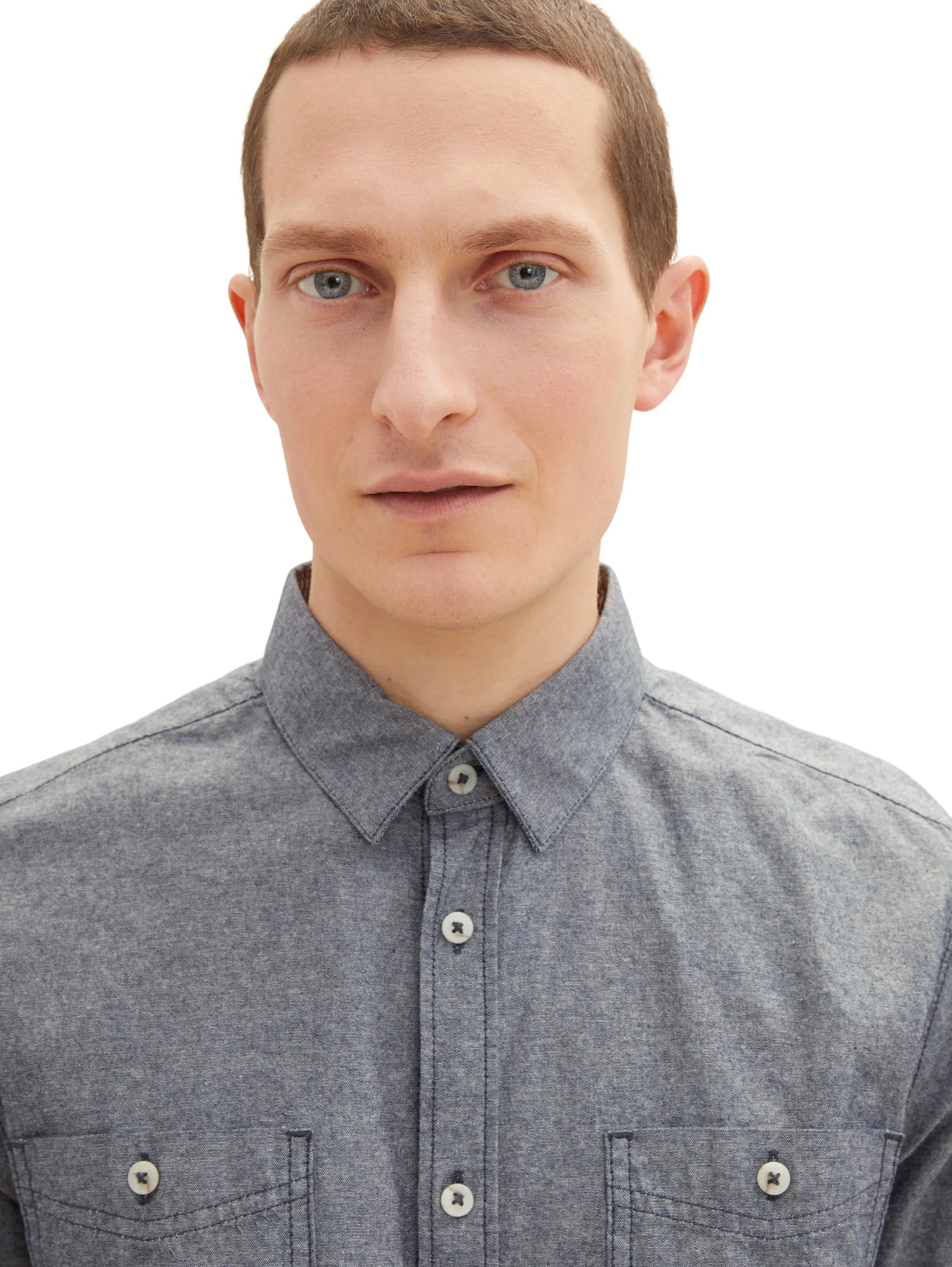 Tom Tailor Navy Chambray Men Shirt with Patch Chest Pockets SKU: 1034886_28941 Image 04