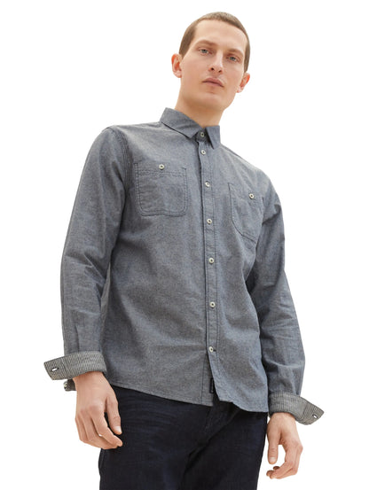 Tom Tailor Navy Chambray Men Shirt with Patch Chest Pockets SKU: 1034886_28941 Image 05